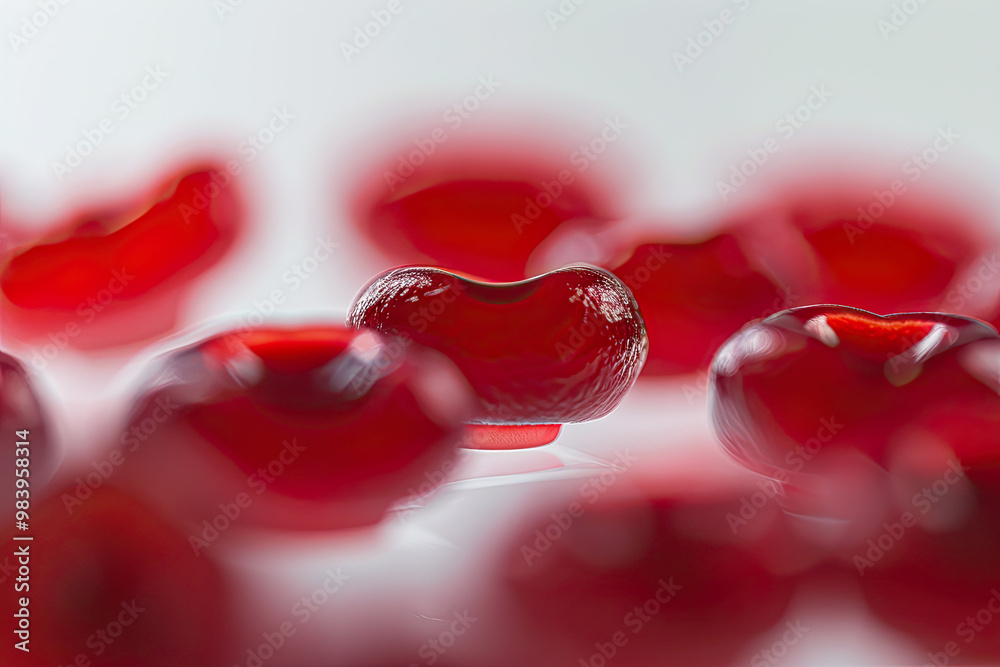 Microscopic View of Red Blood Cells on White Background with Soft Reflections Microscopic View of Red Blood Cells on White Background with Soft Reflections