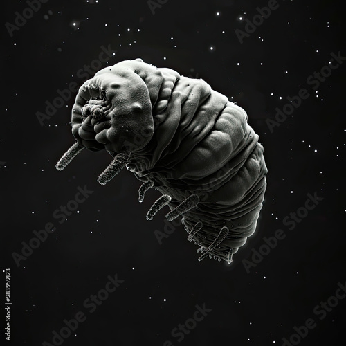 Obraz na płótnie Microscopic View of Tardigrade Suspended in Darkness with Reflections w salonie