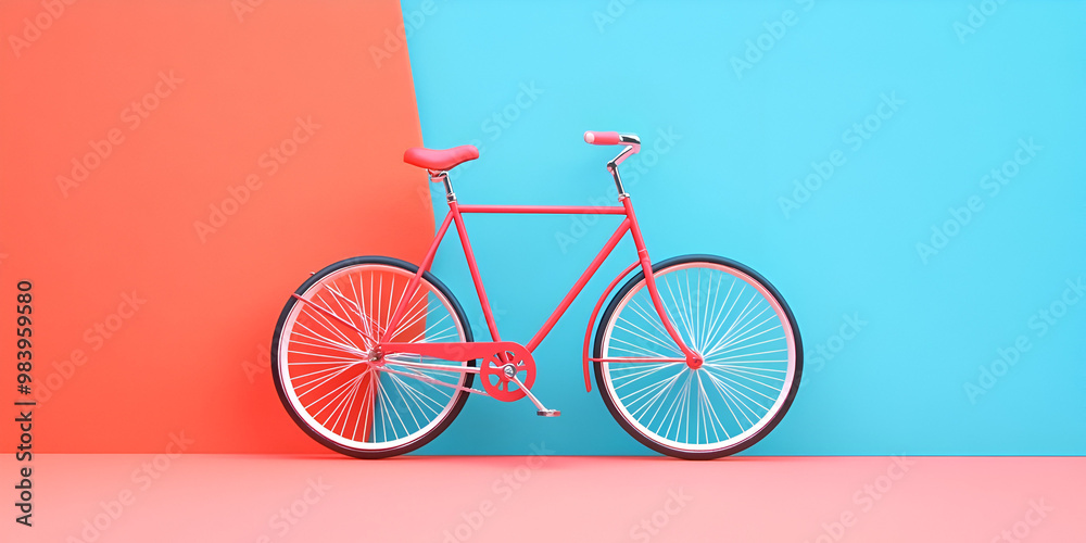 Fototapeta premium A teal bicycle with white tires against a teal background.