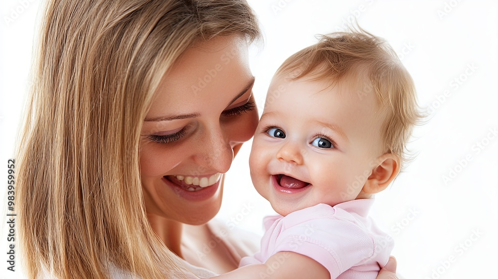 A touching scene of mother and child bonding, their faces radiating pure love and connection, set against a minimalist white background with soft Gaussian blur. A touching scene of mother and child bonding, their faces radiating pure love and connection, set against a minimalist white background with soft Gaussian blur.