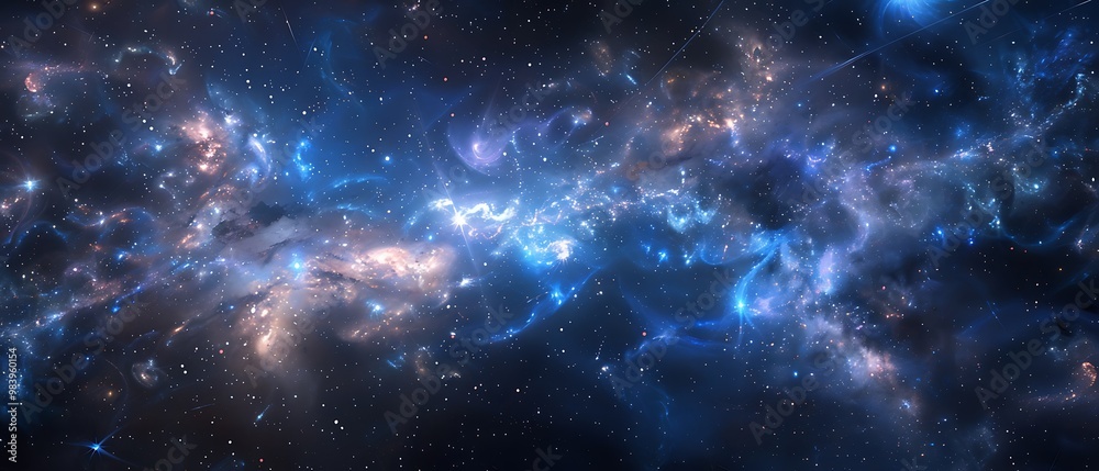 Naklejka premium Beautiful Blue Skies with Nature, Moon ,Cloud ,Beach scenery, Tree, night -Anime concept Background