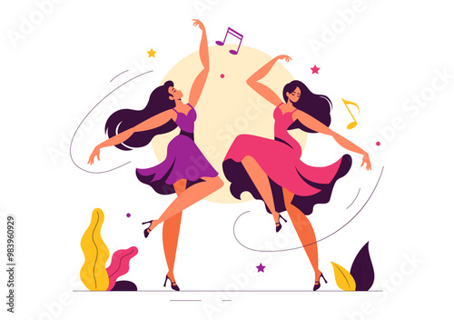 Vector Illustration of a Dancer Performing to Music in a Flat Style Cartoon Background