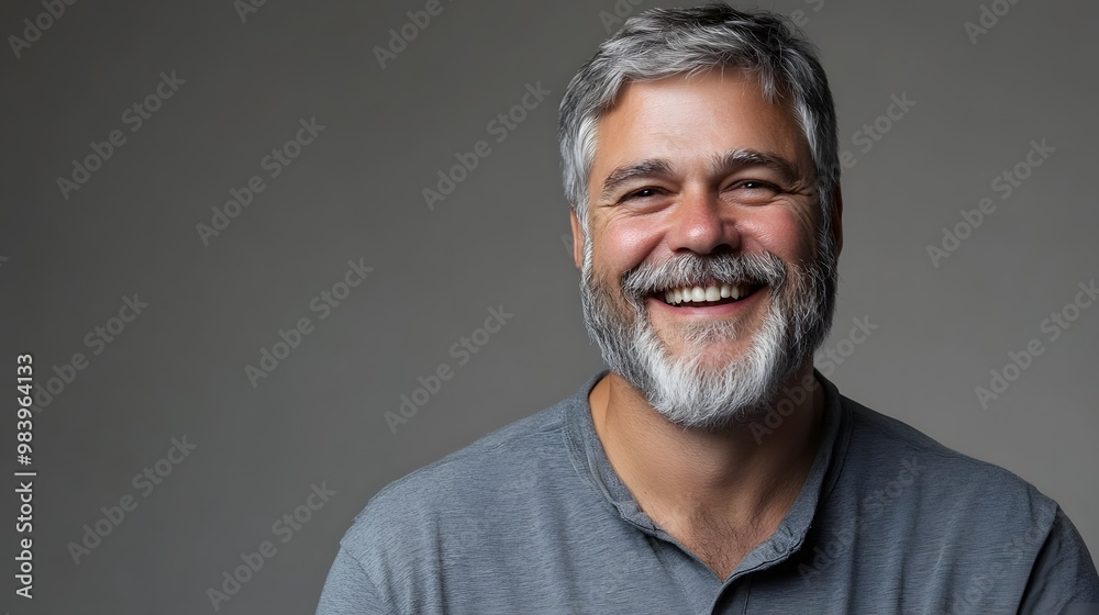 Fototapeta premium A portrait of a smiling man with grey hair and beard.