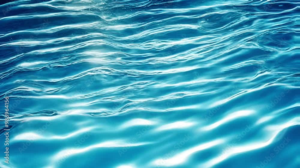 Peaceful ripples on the surface of clear blue water move slowly under the light of sunlight, taken in a calm natural setting. A serene atmosphere for meditation from the background of water waves. 4K Peaceful ripples on the surface of clear blue water move slowly under the light of sunlight, taken in a calm natural setting. A serene atmosphere for meditation from the background of water waves. 4K