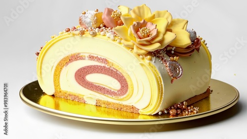 Vanilla yellow cake with mastic flowers photo