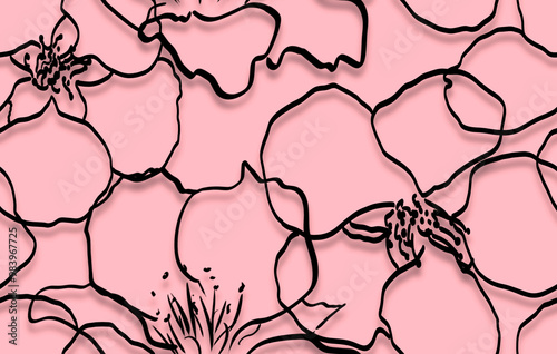 Seamless background with a floral pattern. On a pink background.