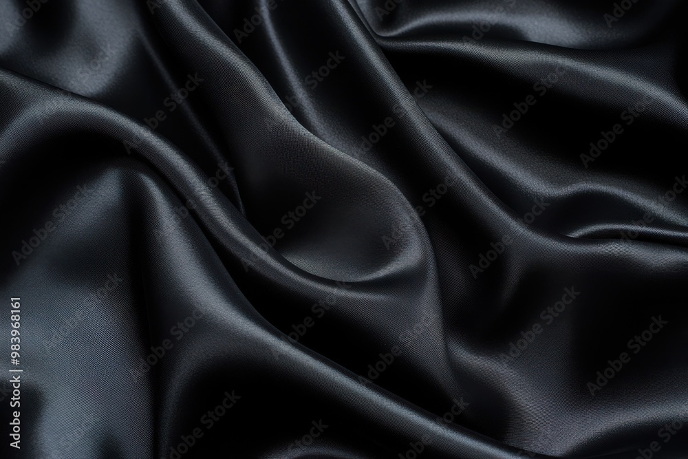 A close-up of black silk fabric with smooth, flowing folds. The texture is soft and shiny, A close-up of black silk fabric with smooth, flowing folds. The texture is soft and shiny,