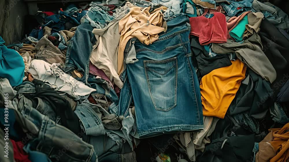 Large bin overflowing with faded fabrics and neglected clothing