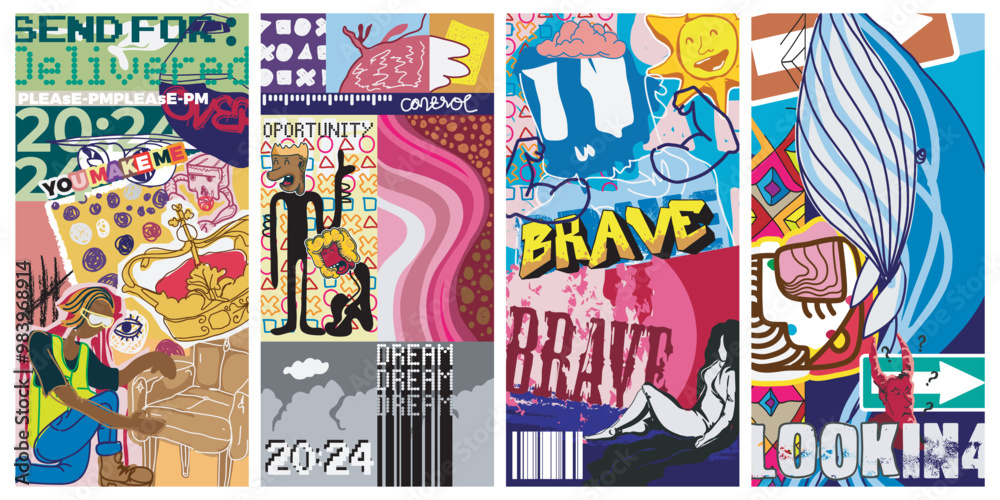 Obraz premium Set of abstract style isolate on coloring background.