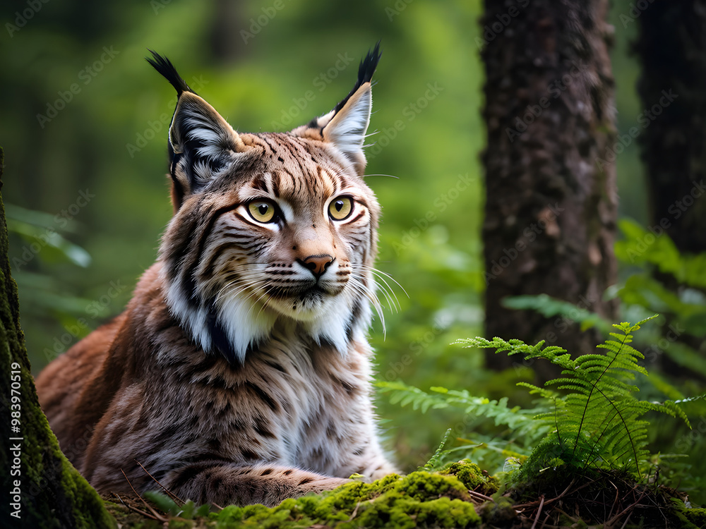 Fototapeta premium European lynx portrait in the forest 