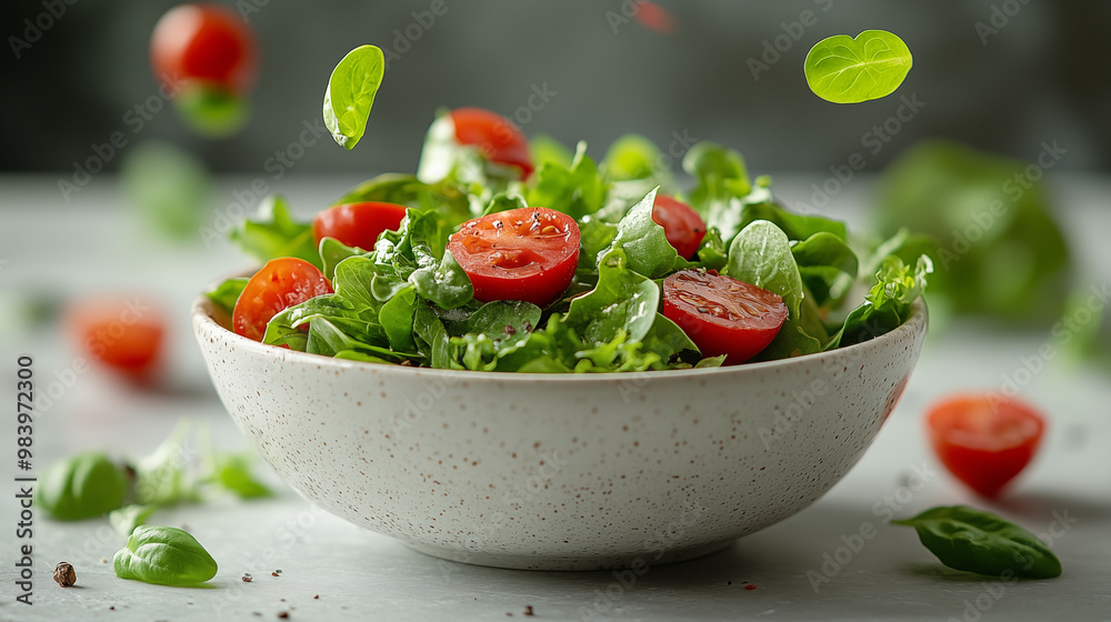 Fresh salad with cherry tomatoes and arugula on a light background Fresh salad with cherry tomatoes and arugula on a light background