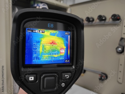 Inspection with a building thermal imager. photo