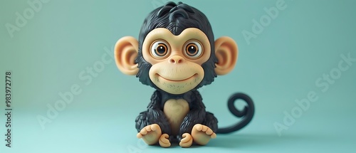 A cute cartoon monkey figurine with large eyes and a friendly smile.