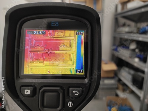 Inspection with a building thermal imager.