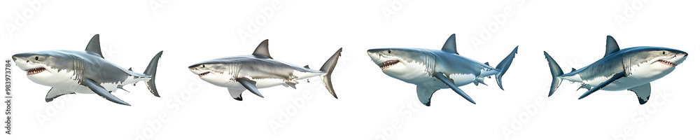 Set, collection of Great white shark isolated on transparent background. Set, collection of Great white shark isolated on transparent background.