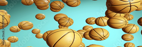 Basketball balls isolated on pastel background. Panoramic sport concept. 3D render illustration.