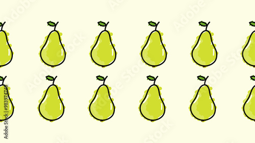 Vector illustration. Seamless pattern of pears. Hand-drawn style. Line art. Color doodle style. Design for wallpaper, background, poster, banner.