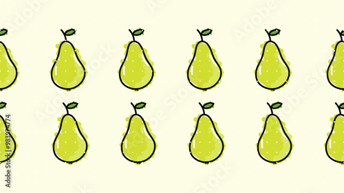 Vector illustration. Seamless pattern of pears. Hand-drawn style. Line art. Color doodle style. Design for wallpaper, background, poster, banner.