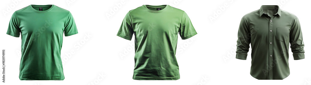 Set, collection of Green shirt isolated on transparent background. Set, collection of Green shirt isolated on transparent background.