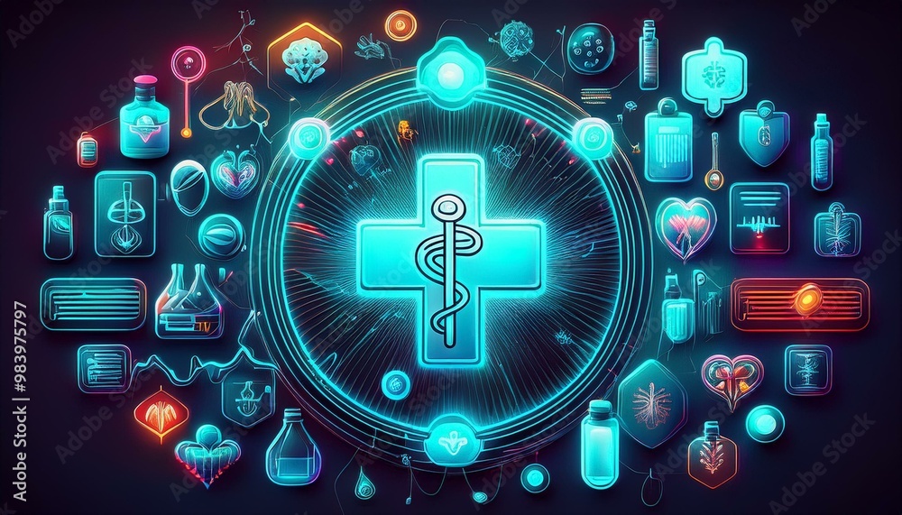 glowing medical icons. Ai generative illustration glowing medical icons. Ai generative illustration