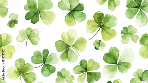 Watercolor clover isolated on white background, Lucky clover leaves with four leaf,Clover flowers background,Patricks day watercolor clipart,Spring flower pattern,St. Patrick s day seamless pattern.
