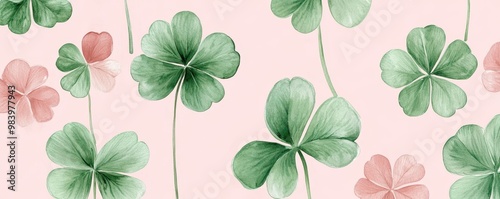 Watercolor clover isolated on white background, Lucky clover leaves with four leaf,Clover flowers background,Patricks day watercolor clipart,Spring flower pattern,St. Patrick s day seamless pattern. photo