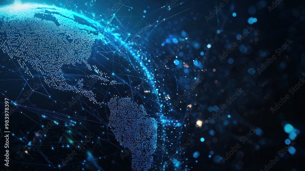 Abstract digital planet Earth with network connections on a blue background, a global communication and technology concept. Space view of the Earth in space. generated ai Abstract digital planet Earth with network connections on a blue background, a global communication and technology concept. Space view of the Earth in space. generated ai