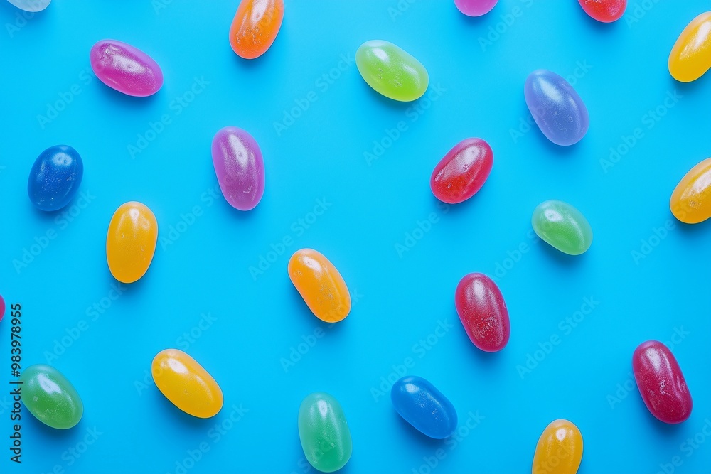 Colorful jelly beans isolated on blue background Colorful jelly beans isolated on blue background