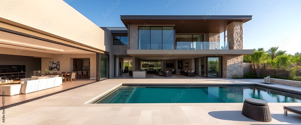Fototapeta premium A luxurious modern house with an emphasis on indoor-outdoor living.