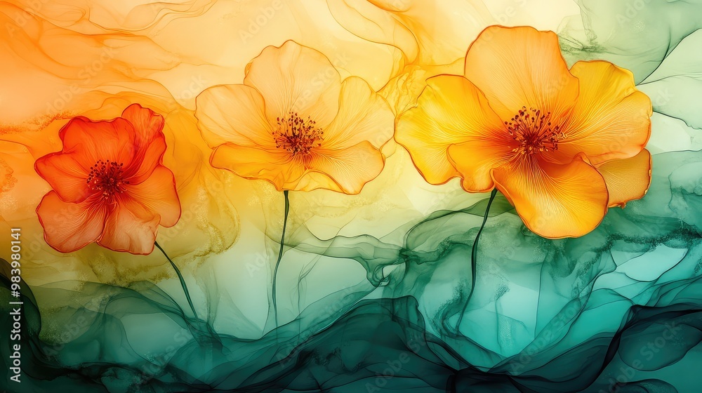 Fototapeta premium Vibrant Abstract Floral Artwork - Exquisite Blossom with Colorful Backdrop