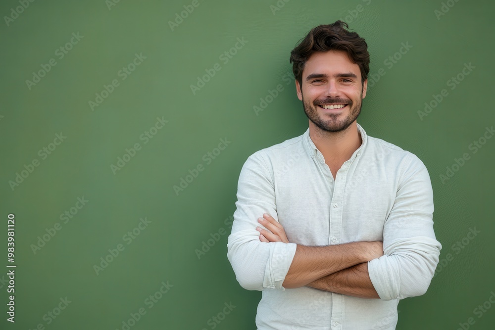 A man standing with arms crossed, smiling with a casual and friendly expression. A man standing with arms crossed, smiling with a casual and friendly expression.