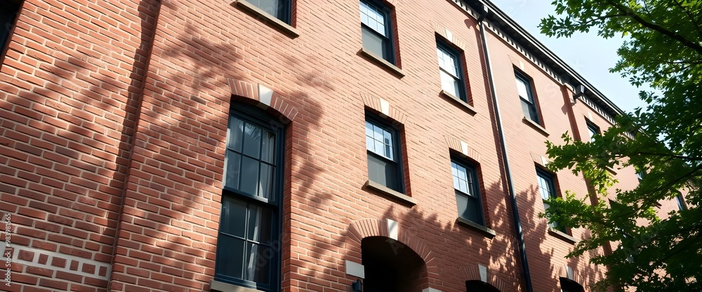 Fototapeta premium The classic brickwork of an older apartment building, with its sturdy, timeless architecture and character.