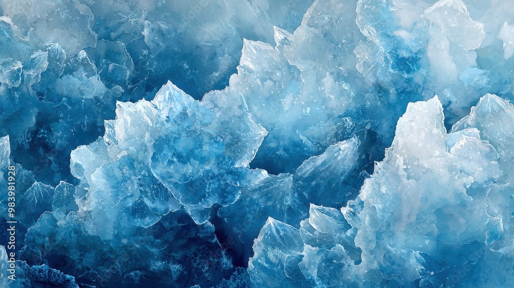 A striking macro image of blue frozen ice, highlighting the detailed, crystalline formations and frosted textures. The ice exhibits a rich spectrum of blues, from icy pastels to deep, intense shades, A striking macro image of blue frozen ice, highlighting the detailed, crystalline formations and frosted textures. The ice exhibits a rich spectrum of blues, from icy pastels to deep, intense shades,