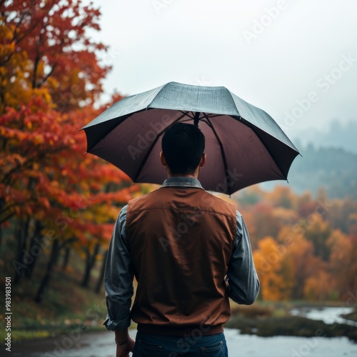 Autumn Stroll Under the Umbrella photo