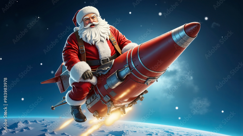 custom made wallpaper toronto digitalA santa claus riding on top of a rocket in the sky