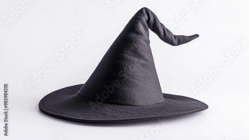 A simple black witch hat on a clean surface, ideal for Halloween costumes and festivities