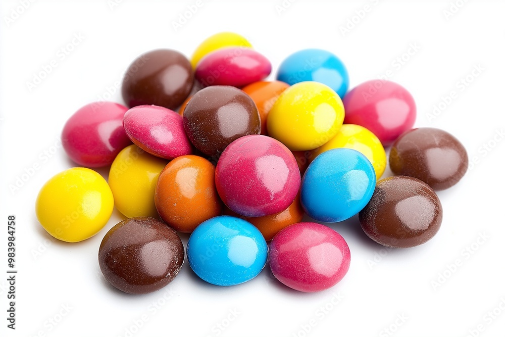 Pile of colorful chocolate-covered candies isolated on background Pile of colorful chocolate-covered candies isolated on background