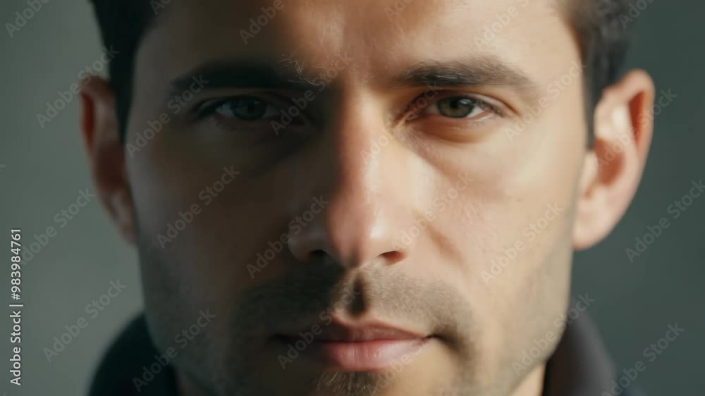 Close-up portrait of a thoughtful person with intense gaze Close-up portrait of a thoughtful person with intense gaze