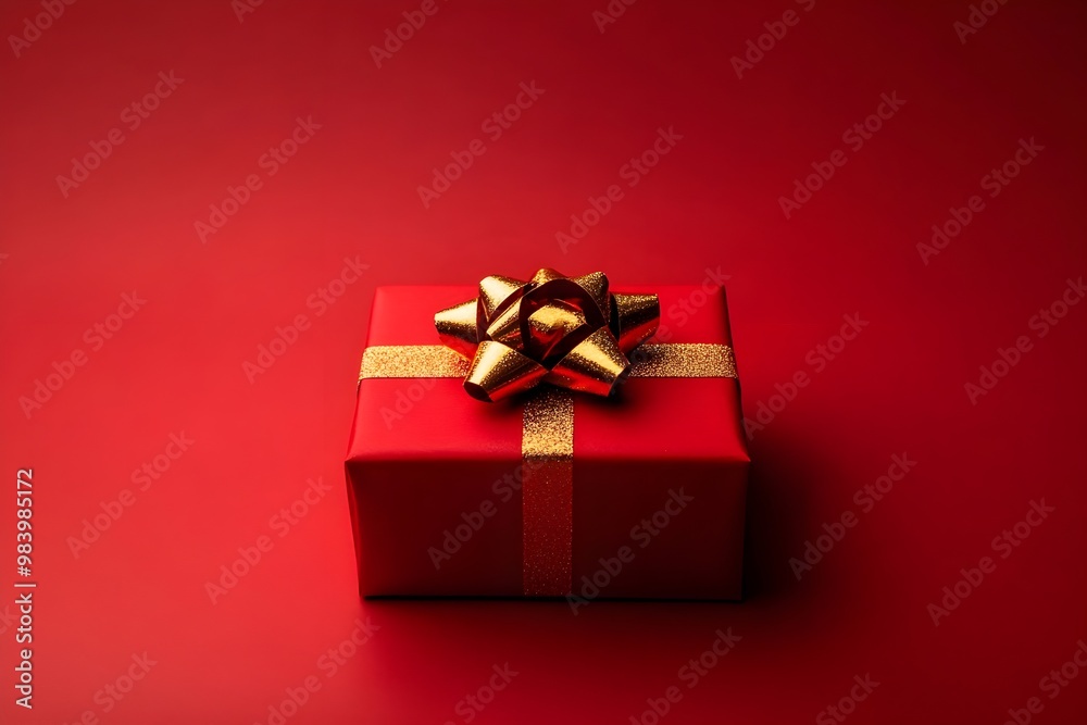 A red box with a gold bow on top of it A red box with a gold bow on top of it
