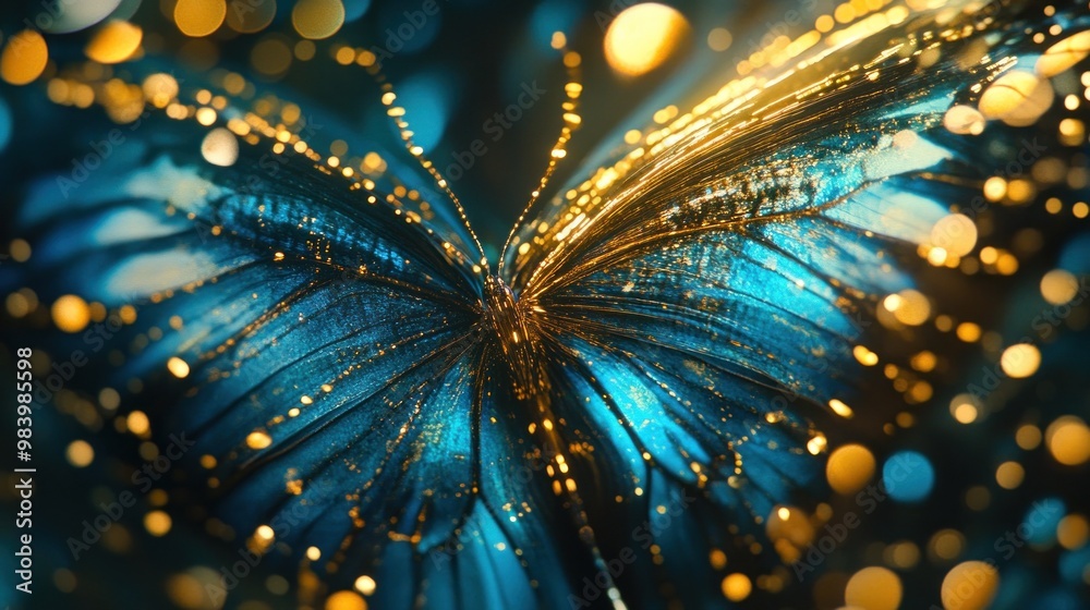 custom made wallpaper toronto digitalClose-up of a Sparkling Blue Butterfly with Golden Lights