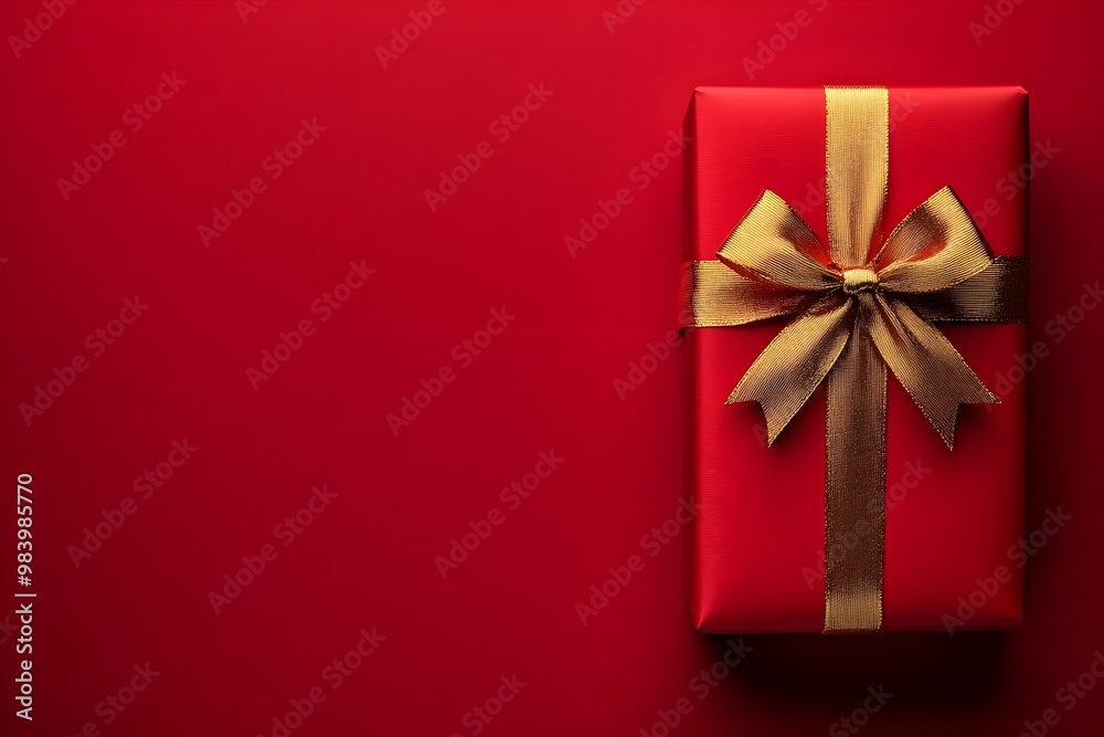 A red box with a gold ribbon on top of a red background A red box with a gold ribbon on top of a red background