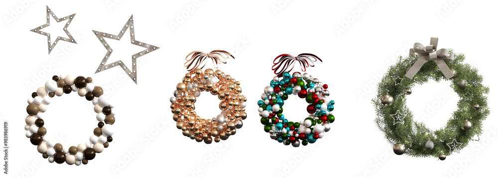 Christmas decorations, New Year's decor, isolate on a transparent background, 3D illustration, cg render Christmas decorations, New Year's decor, isolate on a transparent background, 3D illustration, cg render