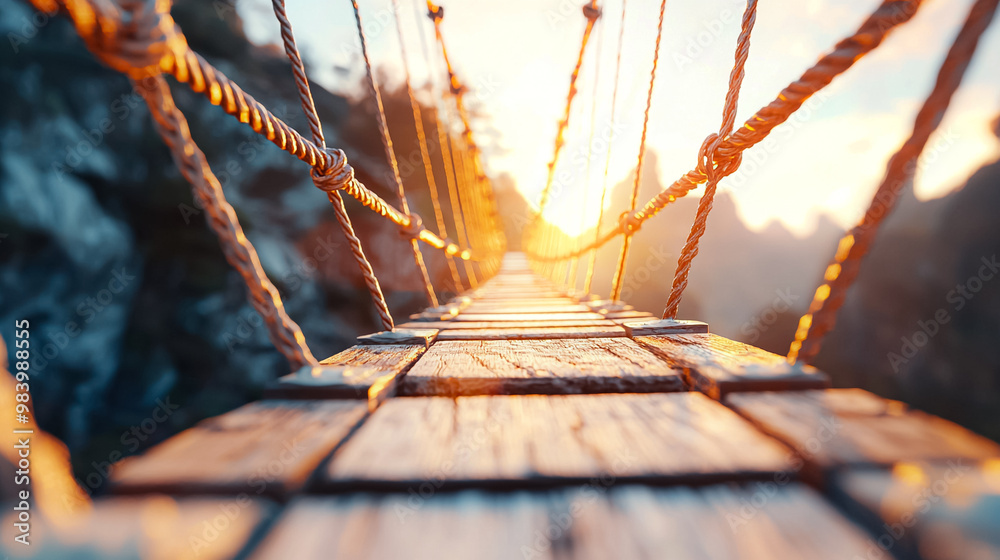 Obraz premium A bridge with a rope hanging from it. AI Generated