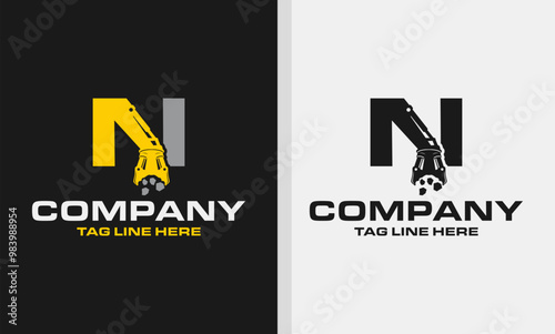 Letter N Excavator Demolition , Construction Machinery Logo Design 