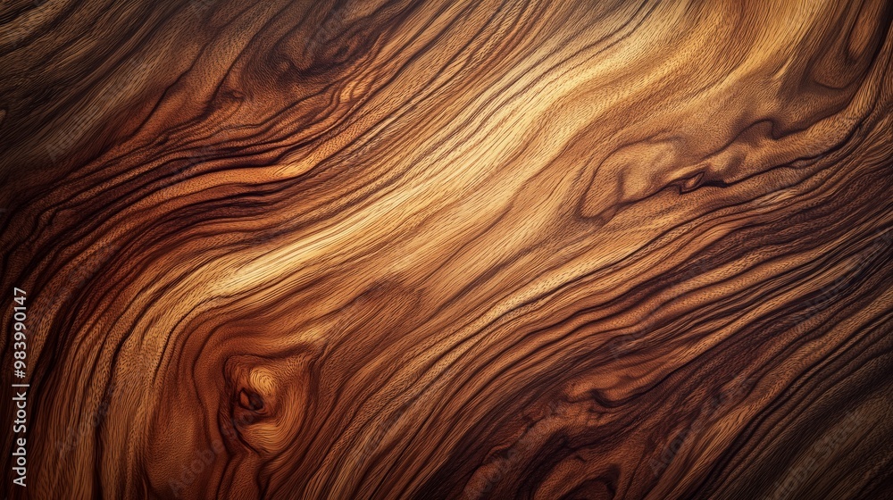 Fototapeta premium Close-up of rich walnut wood shows intricate grains, warm tones, and elegant texture for design.