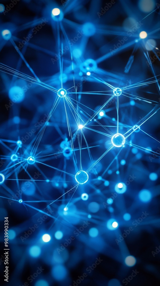 A detailed view of a vibrant blue network of particles interacting within a digital space, showcasing connectivity and structure in a scientific context A detailed view of a vibrant blue network of particles interacting within a digital space, showcasing connectivity and structure in a scientific context