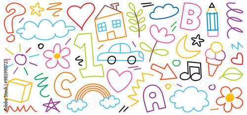 Background With Childish Doodle Illustrations