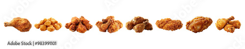 Set, collection of Fried chicken isolated on transparent background.