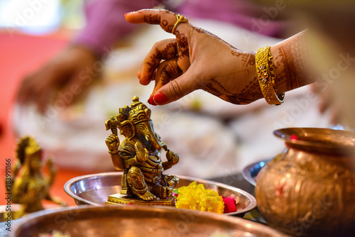 Ganesha Puja in Hindu Wedding Rituls | Indian Traditional Wedding Ceremony | Hinduism offering to god background photo