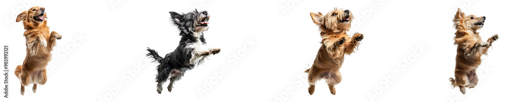 Set, collection of Floating dog jumping trying to bite something isolated on transparent background. Set, collection of Floating dog jumping trying to bite something isolated on transparent background.